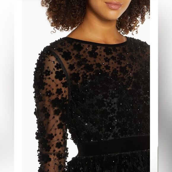 MAC DUGGAL EMBELLISHED ILLUSION HIGH NECK LONG SLEEVE FIT & FLARE - Picture 5 of 14